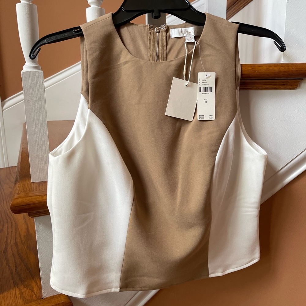 Anthropologie NWT Sz Med Flat White color blocked top, flattering, back zipper - Picture 4 of 12
